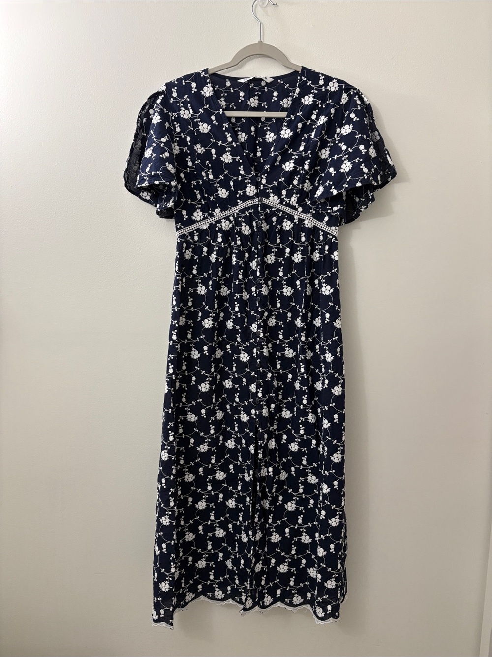 Zara Navy and White Floral Maxi Dress
